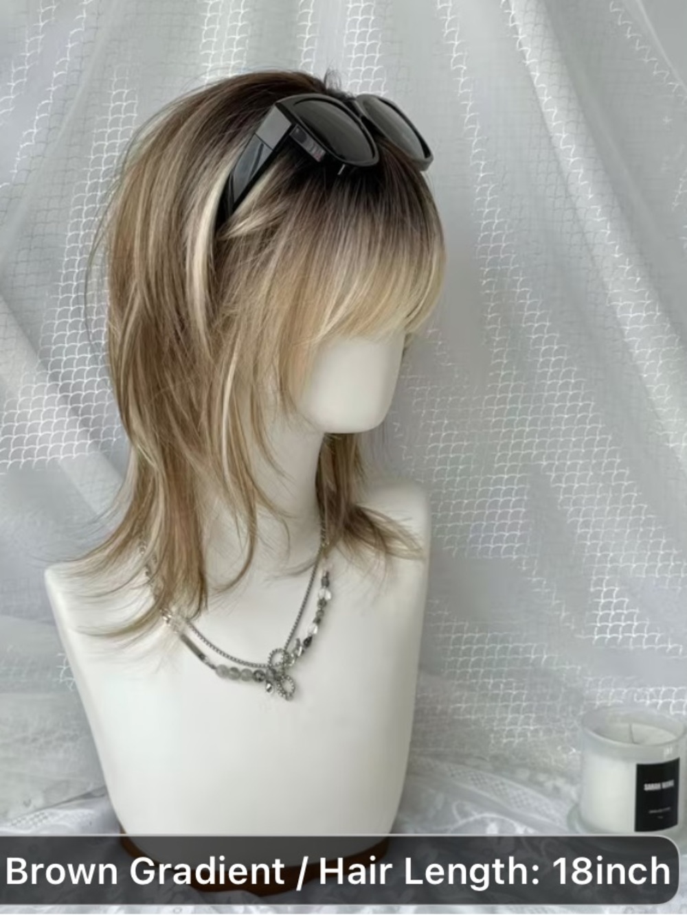 Brown Gradient 18" Layered Wig with Fringe - Picture 2 of 9